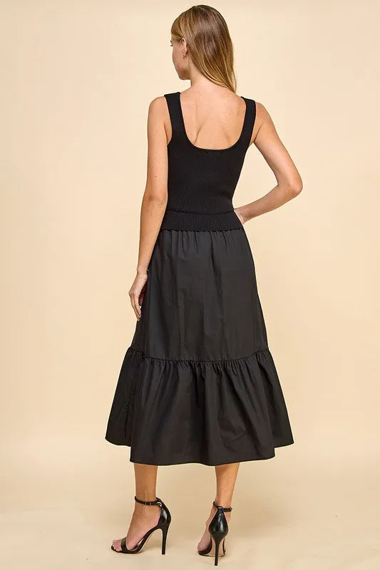 Knit Bodice Goddess Tiered Midi Dress