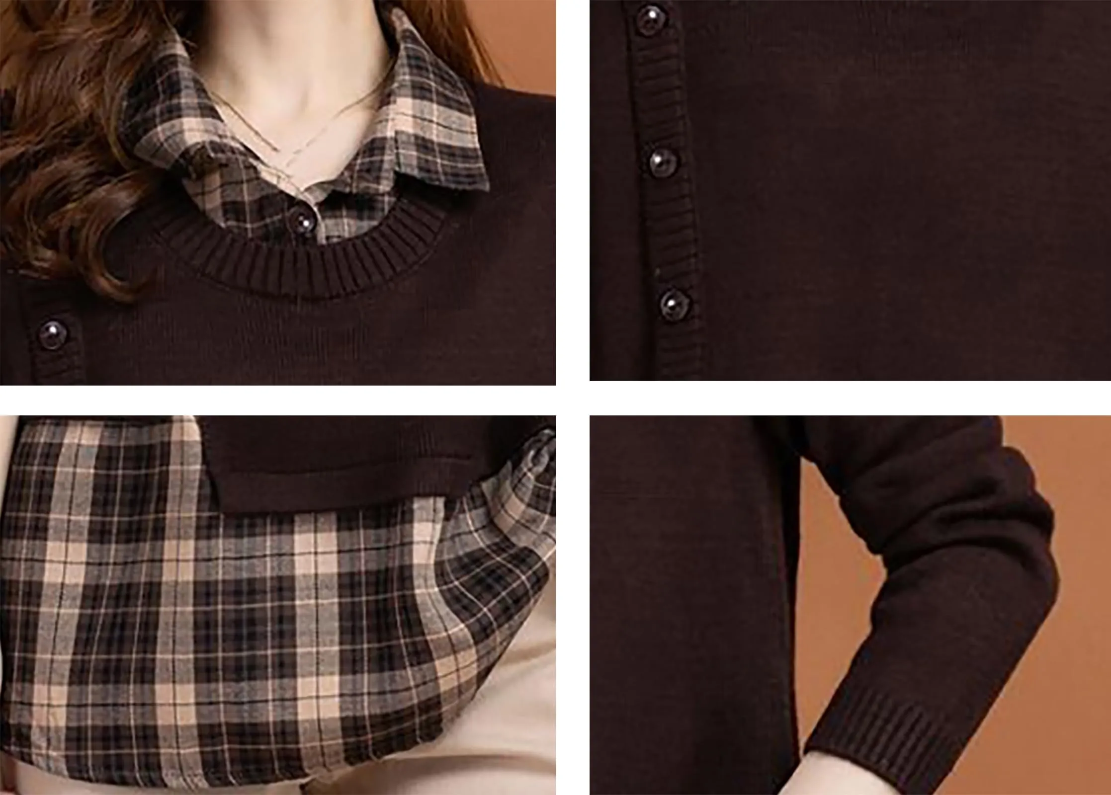Knit Collar Patchwork Blouse Tops