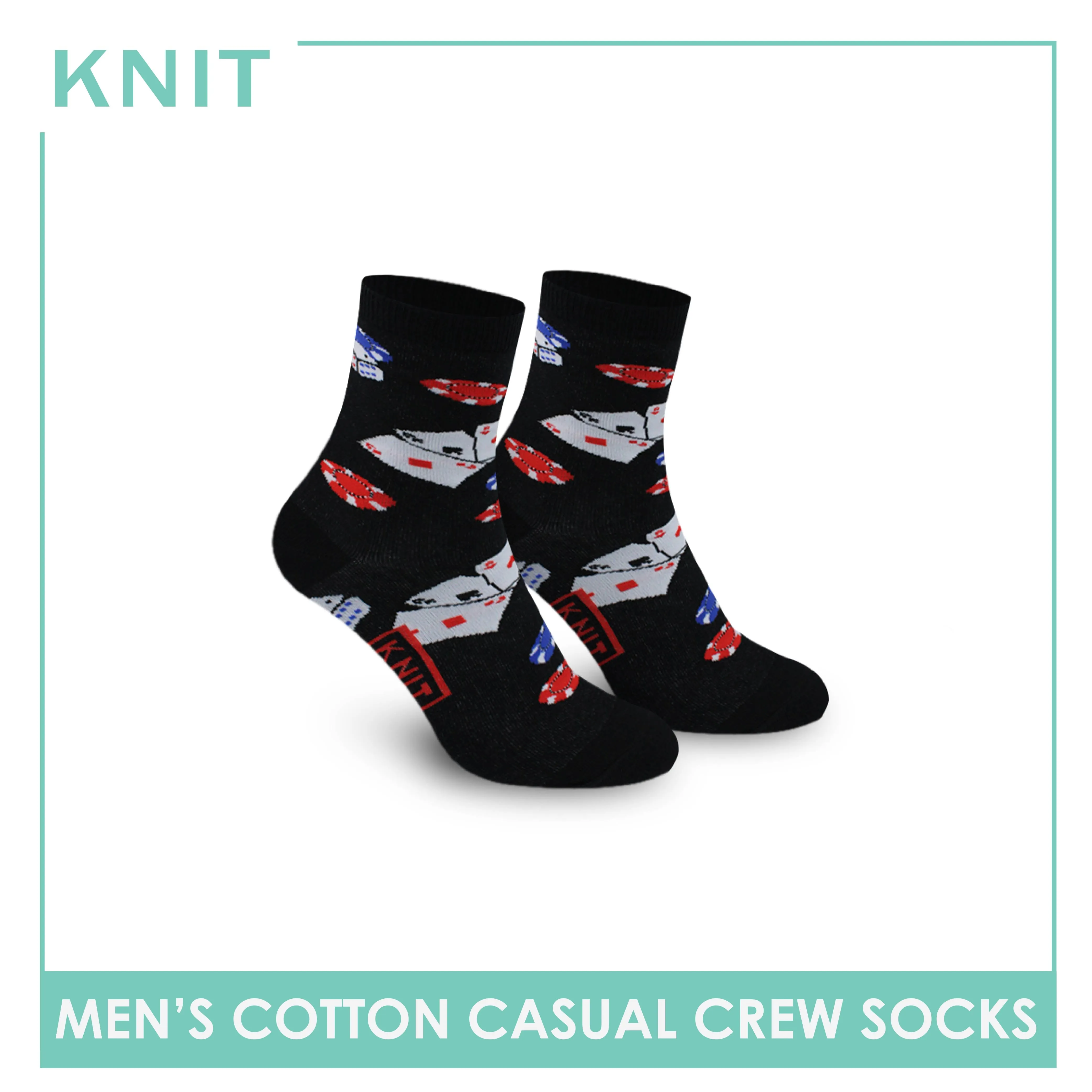 Knit Men's Gambling Cotton Light Performance Crew Socks 1 pair KMC3409