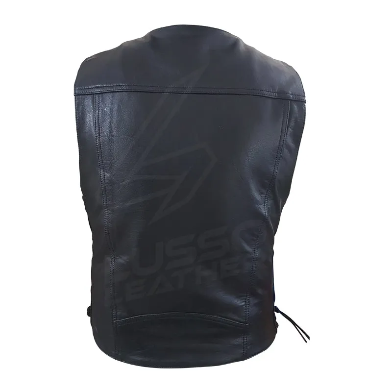 Laced Unisex Motorcycle leather vest with adjustable side laces