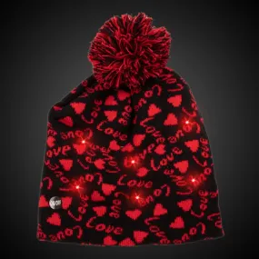 Led Light Up Valentine Hearts Knit Beanie