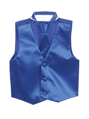 Little Boys Royal Blue Three Button Satin Vest Tie 2 Pc Set 2-6