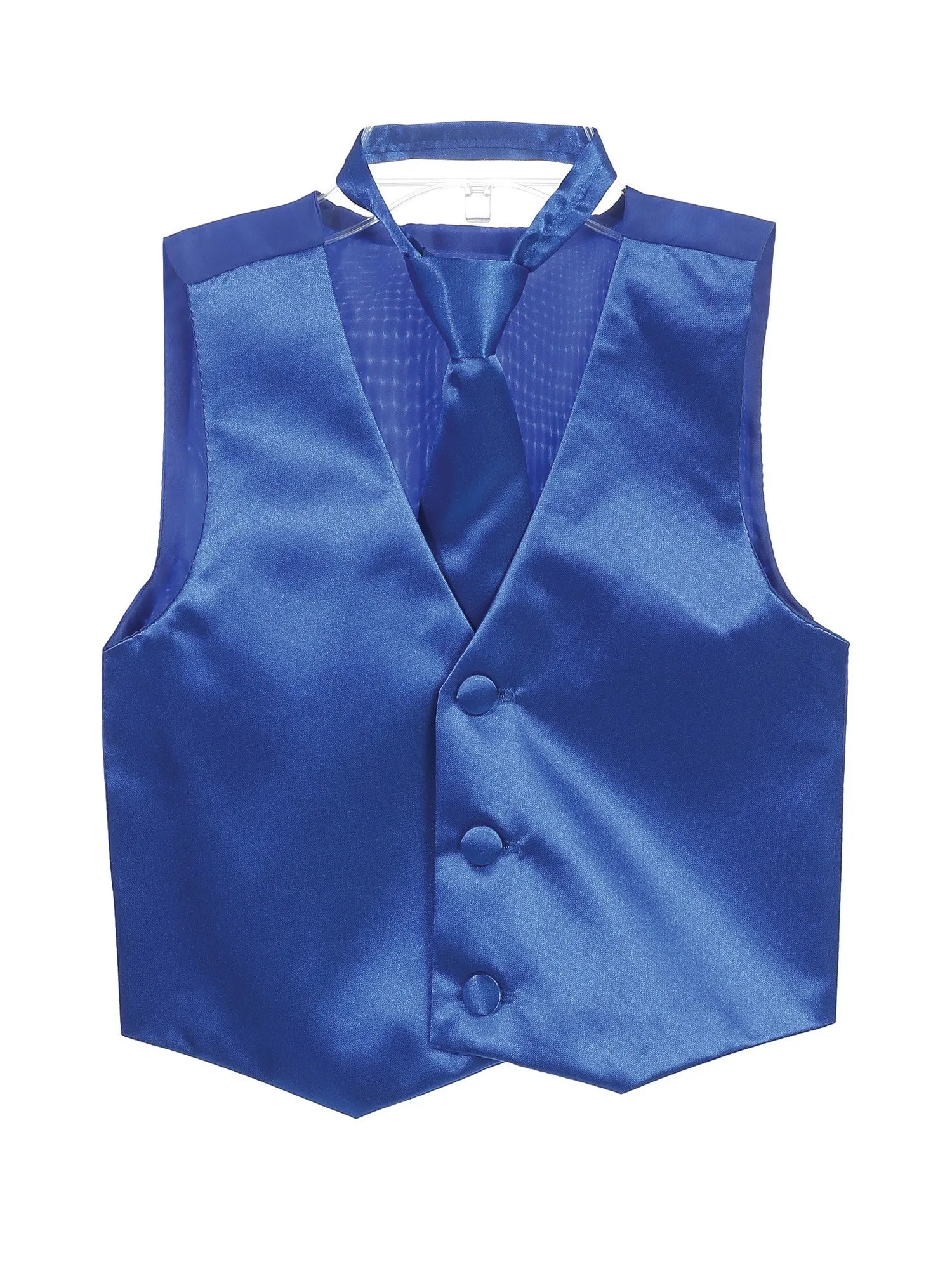 Little Boys Royal Blue Three Button Satin Vest Tie 2 Pc Set 2-6