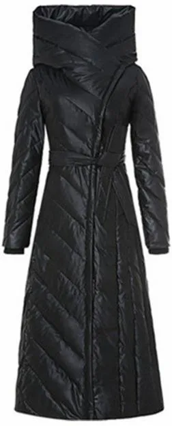 Long Paneled Puffer Down Coat