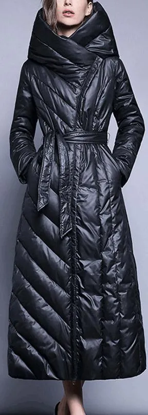 Long Paneled Puffer Down Coat