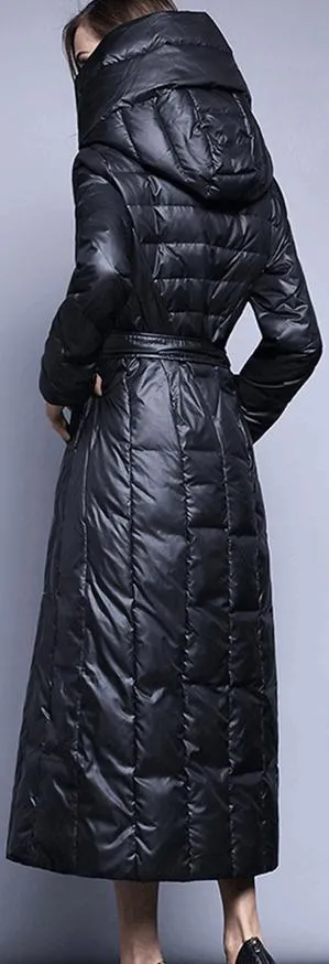 Long Paneled Puffer Down Coat