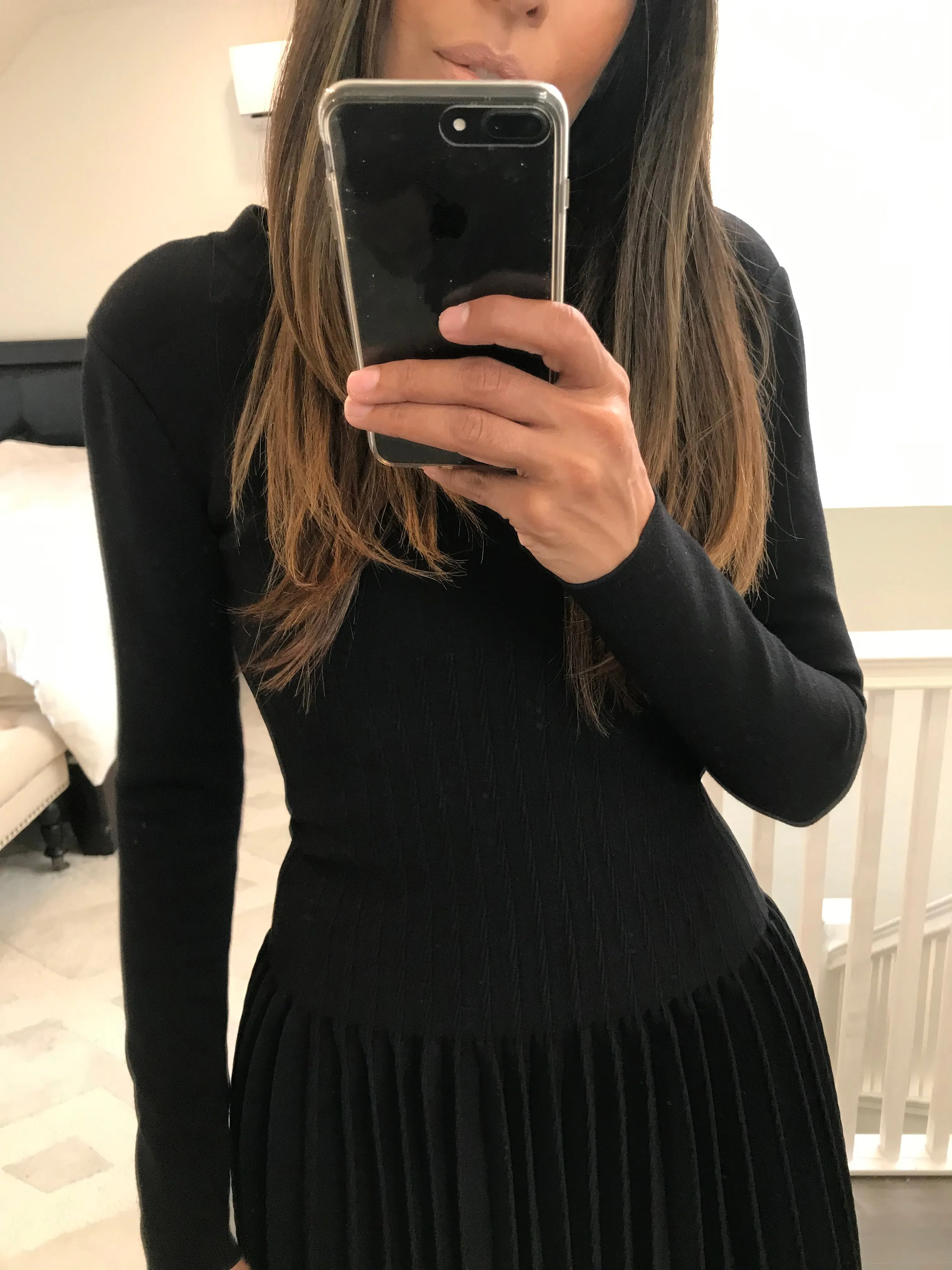 Long Sleeve Knit Pleated Dress