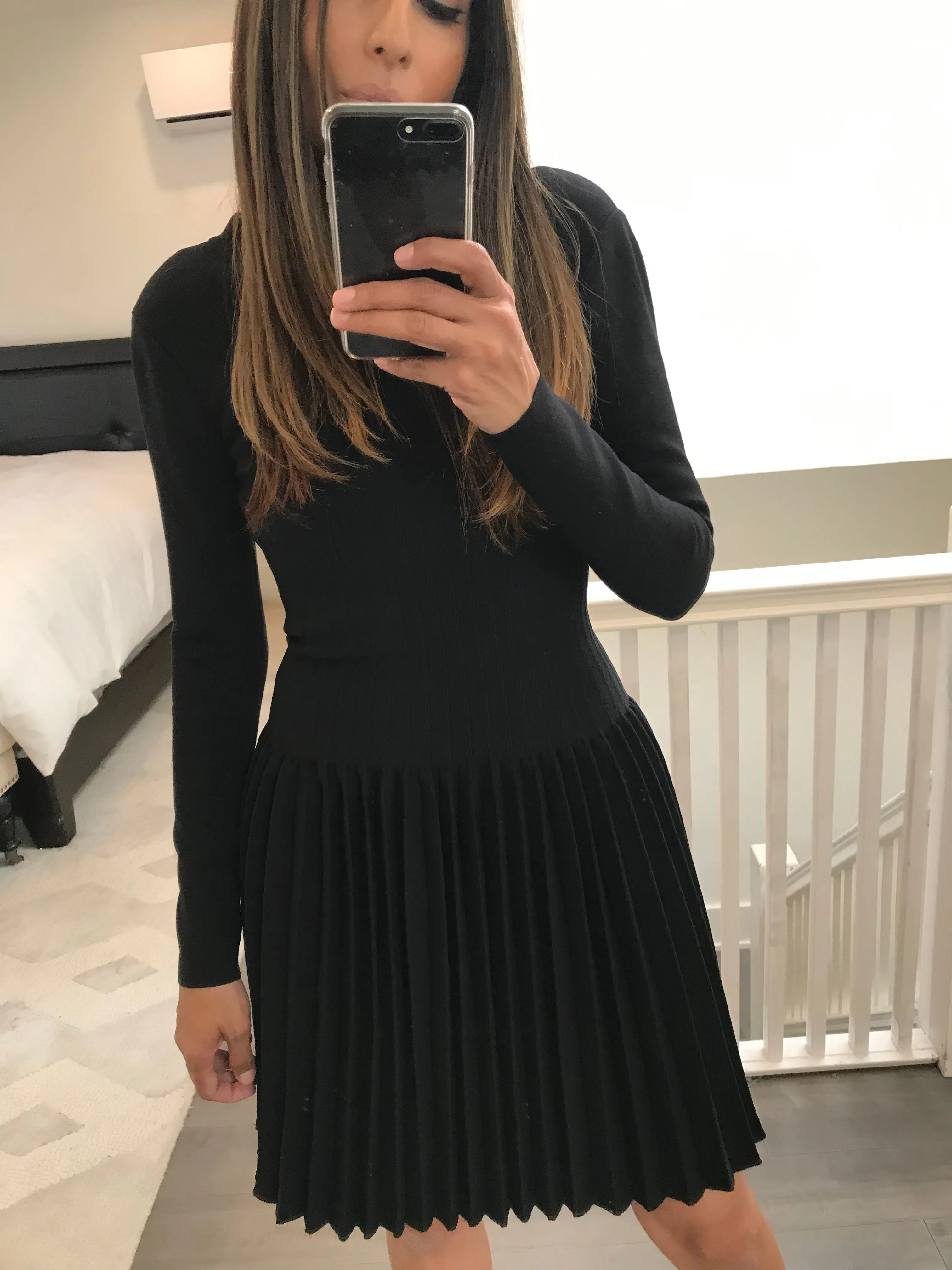Long Sleeve Knit Pleated Dress