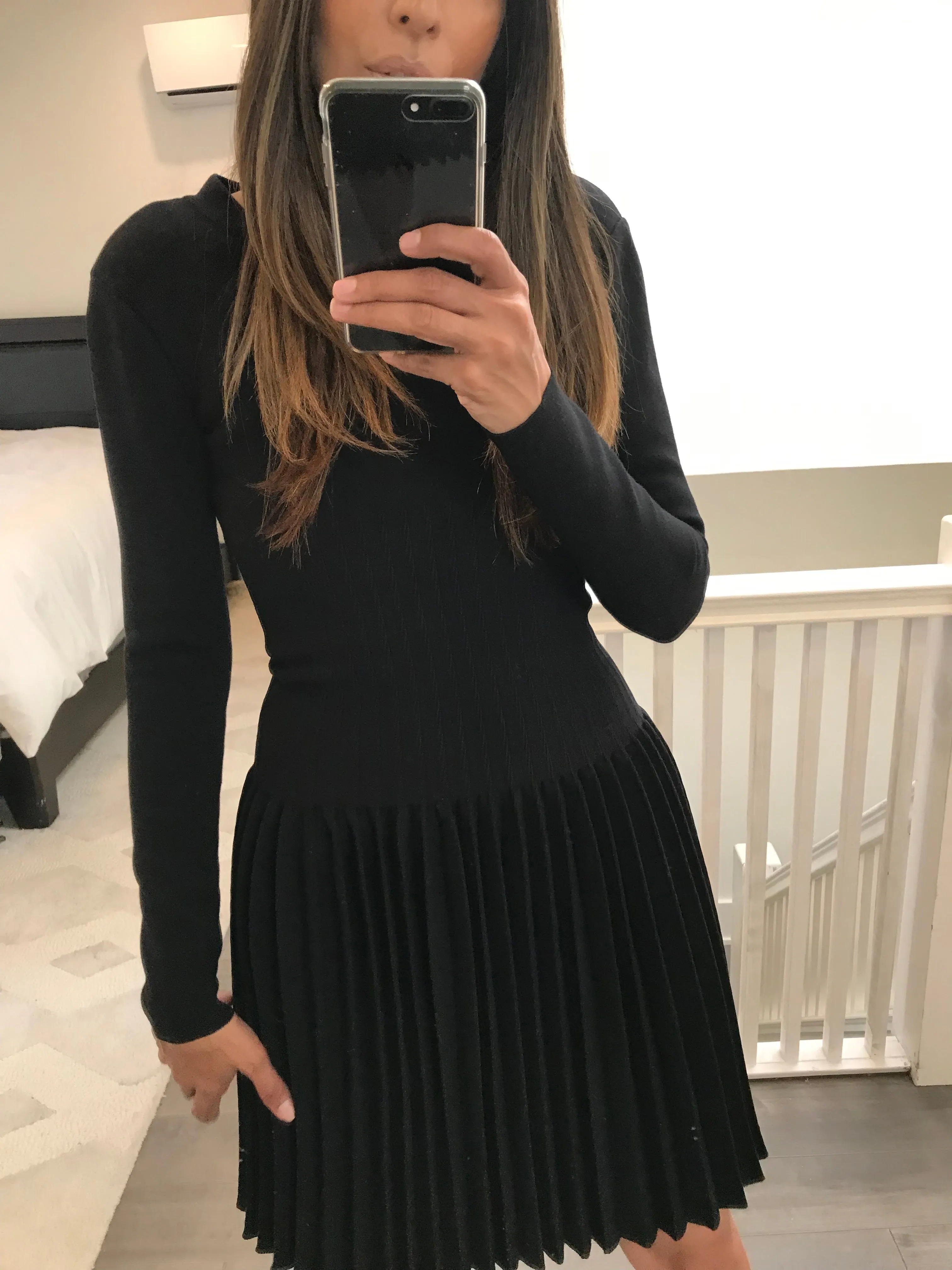 Long Sleeve Knit Pleated Dress