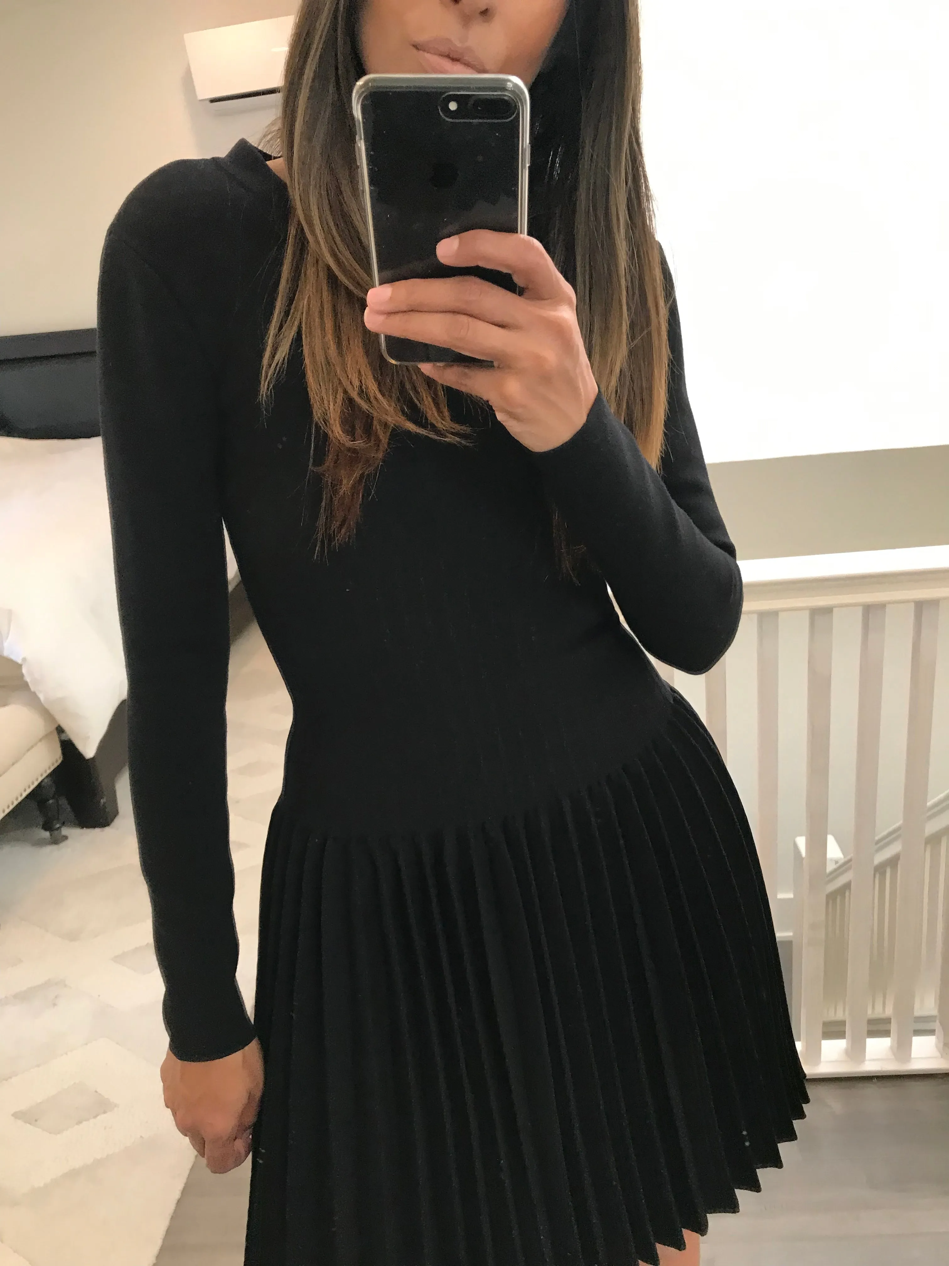 Long Sleeve Knit Pleated Dress