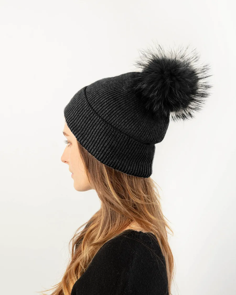 Look By M Basic Ribbed Knit Pom Pom Beanie MH2465
