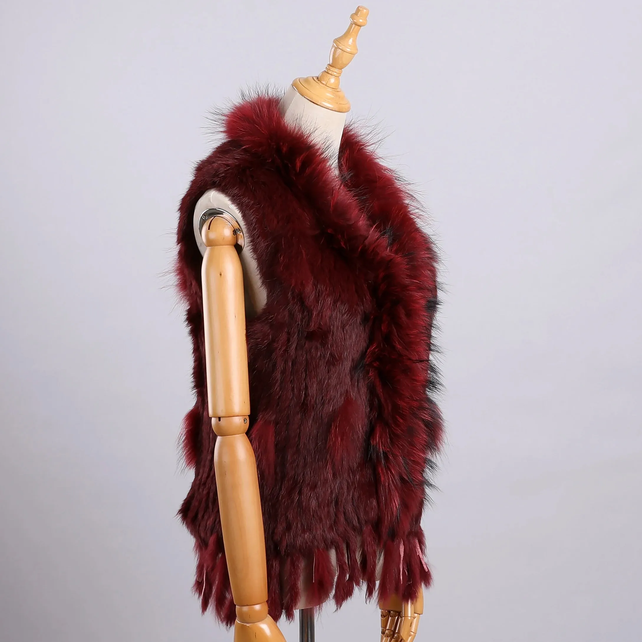 Luxury Women's Genuine Long Hair Rabbit Fur Knit Vest with Raccoon Fur Trim – Sleeveless Waistcoat Real Fur Jacket
