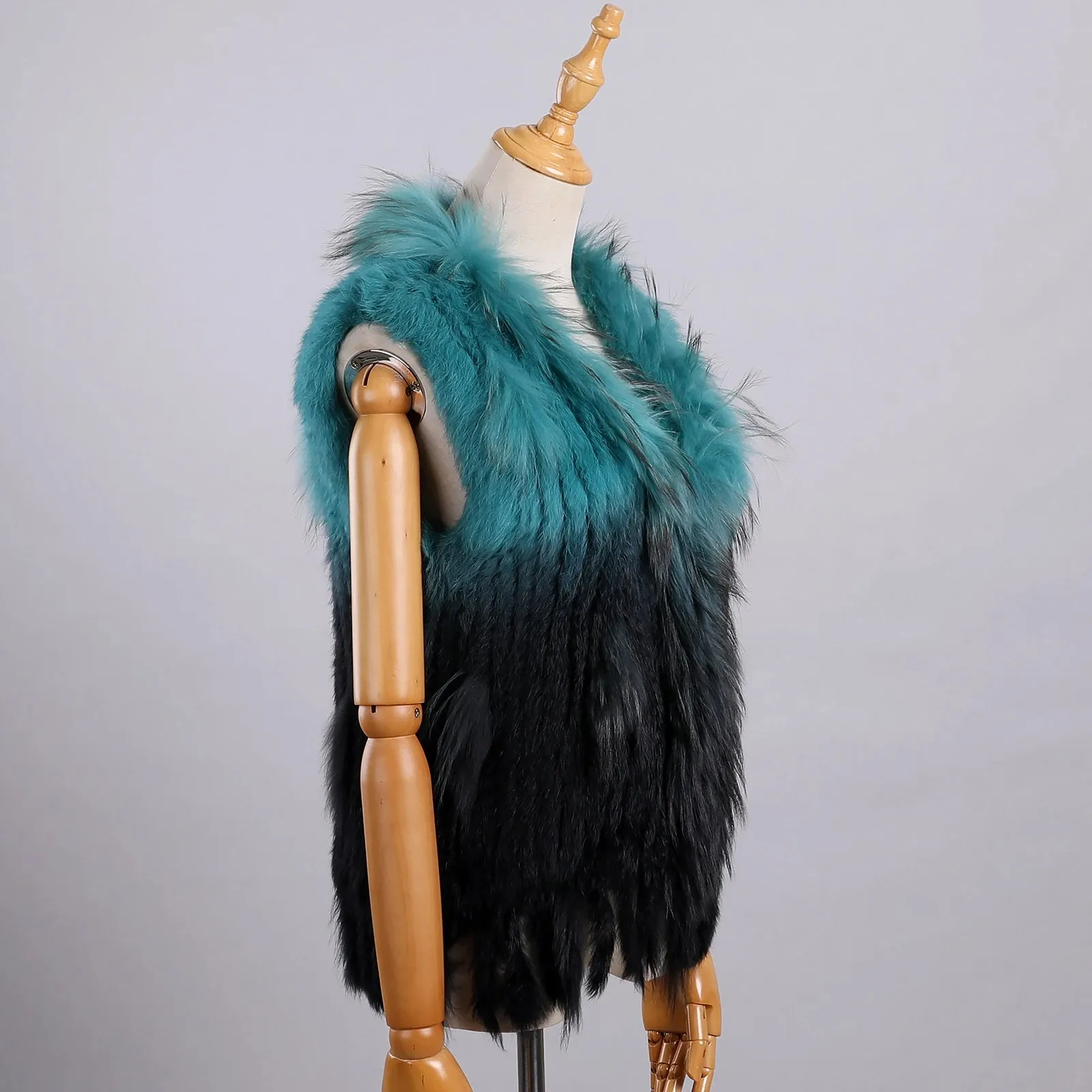 Luxury Women's Genuine Long Hair Rabbit Fur Knit Vest with Raccoon Fur Trim – Sleeveless Waistcoat Real Fur Jacket