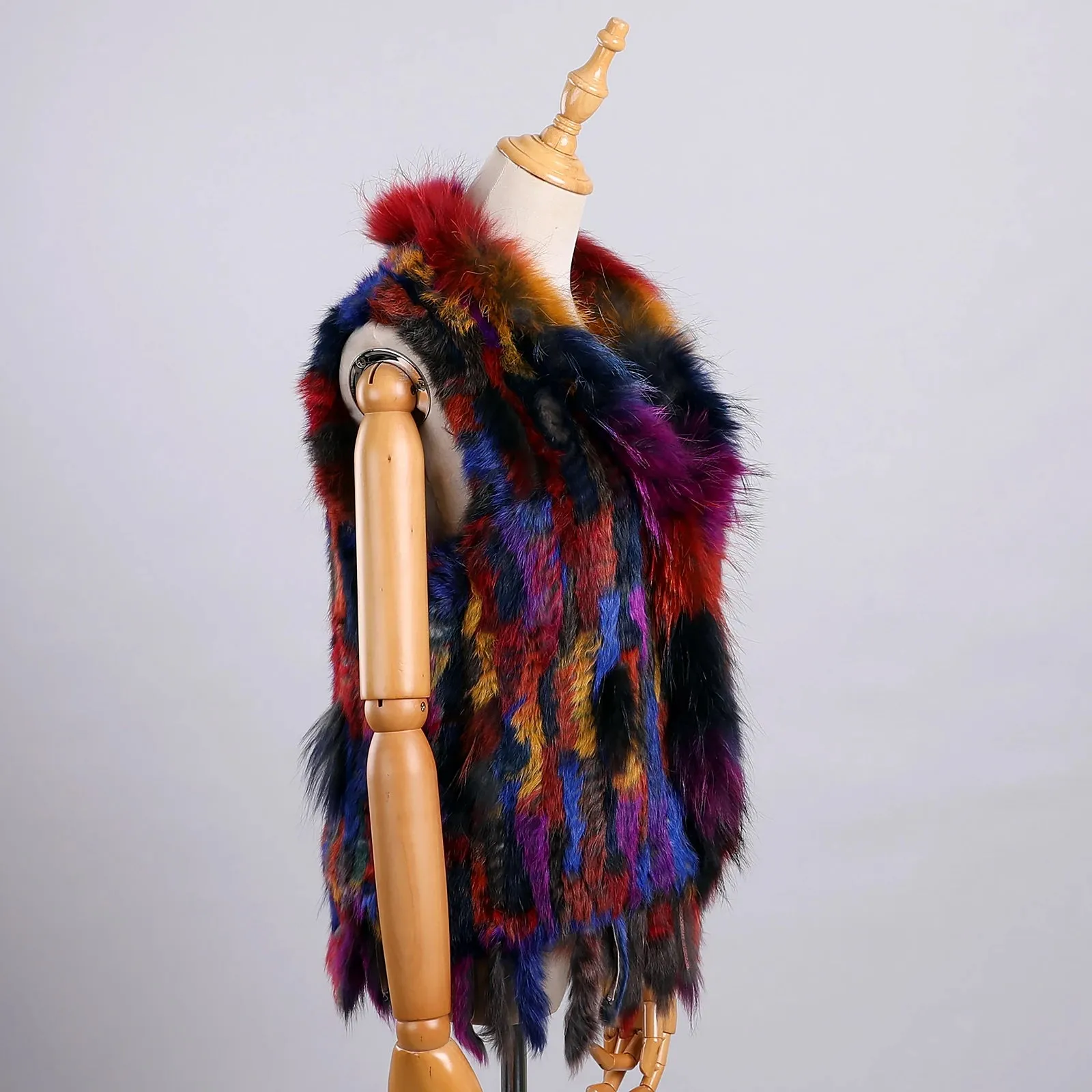 Luxury Women's Genuine Long Hair Rabbit Fur Knit Vest with Raccoon Fur Trim – Sleeveless Waistcoat Real Fur Jacket
