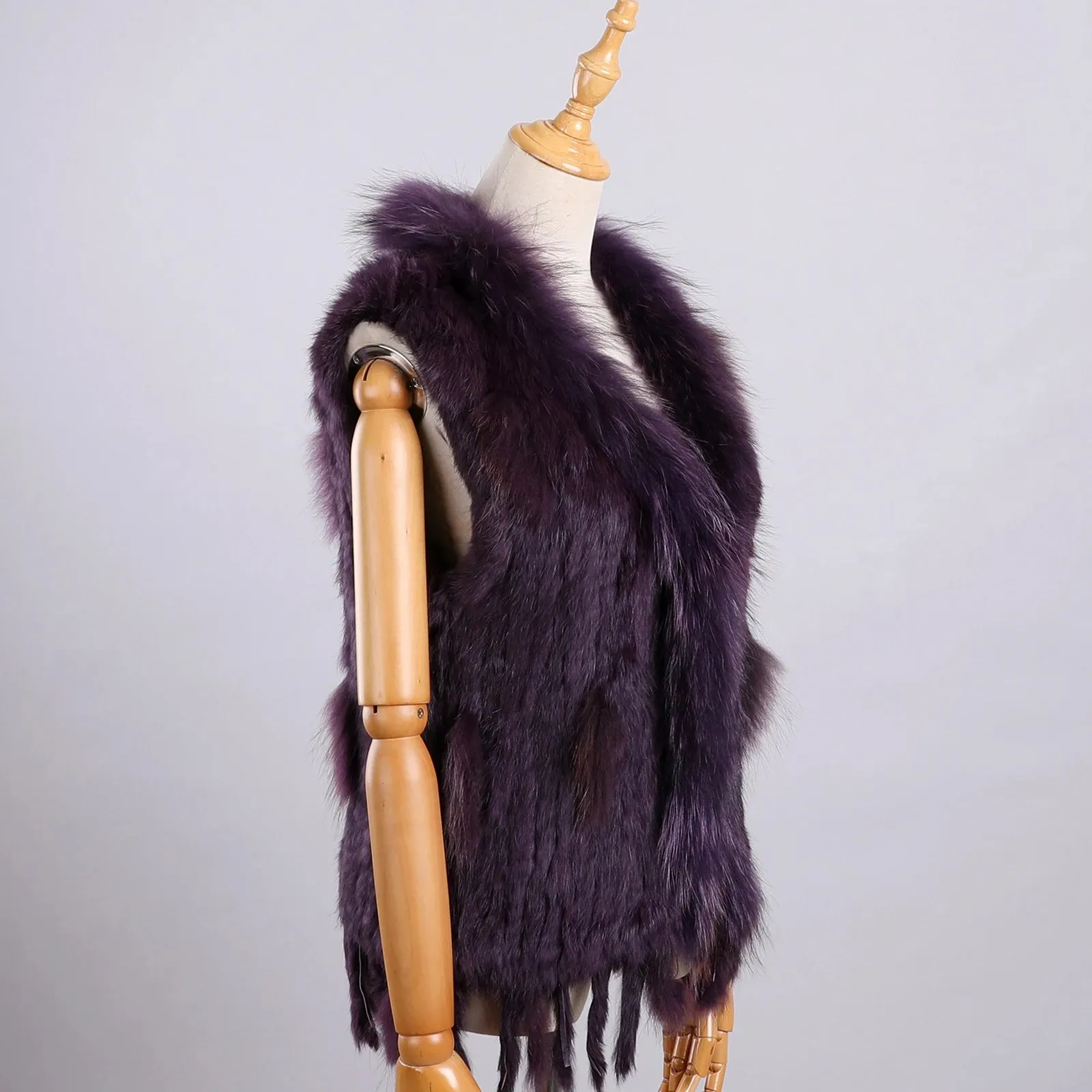 Luxury Women's Genuine Long Hair Rabbit Fur Knit Vest with Raccoon Fur Trim – Sleeveless Waistcoat Real Fur Jacket