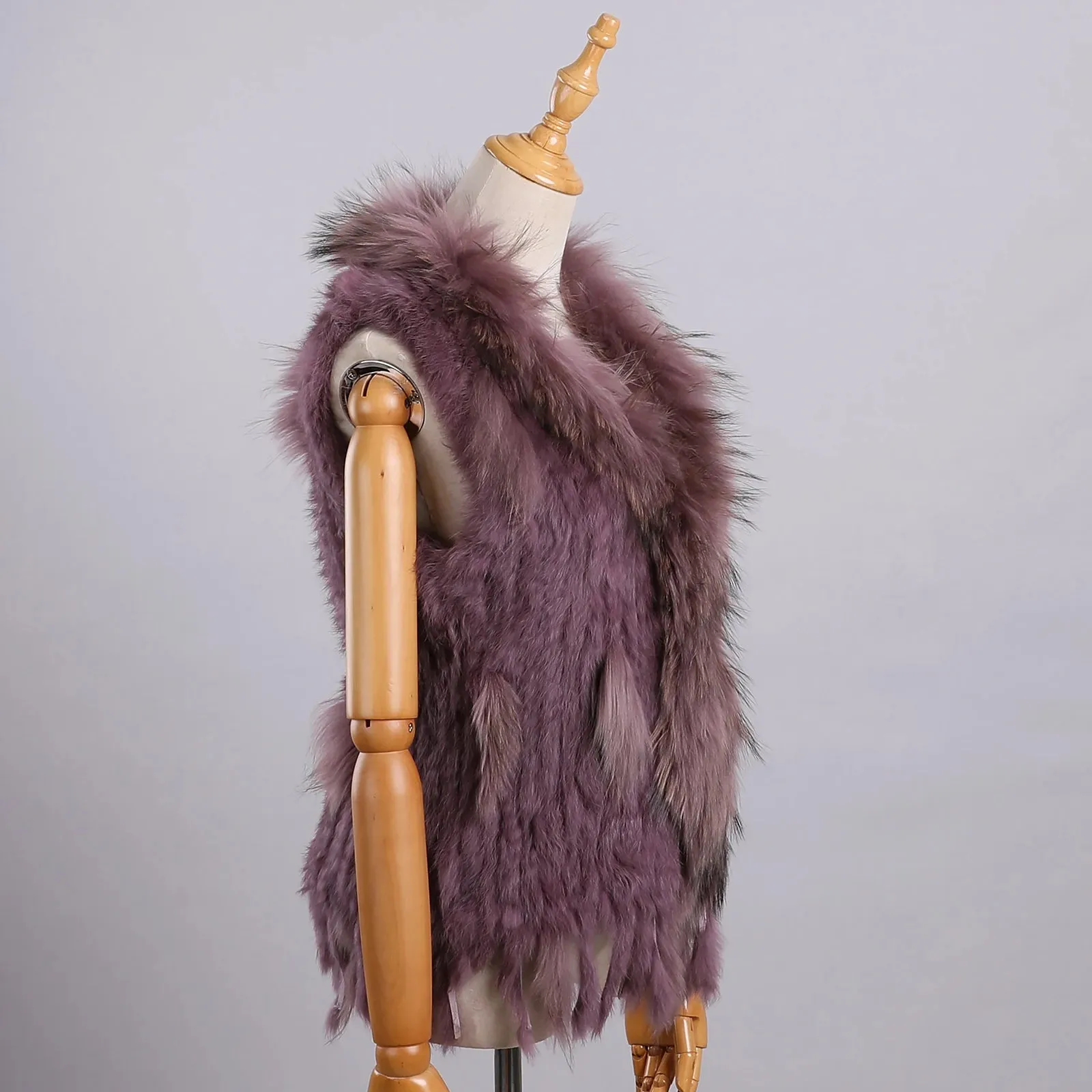 Luxury Women's Genuine Long Hair Rabbit Fur Knit Vest with Raccoon Fur Trim – Sleeveless Waistcoat Real Fur Jacket