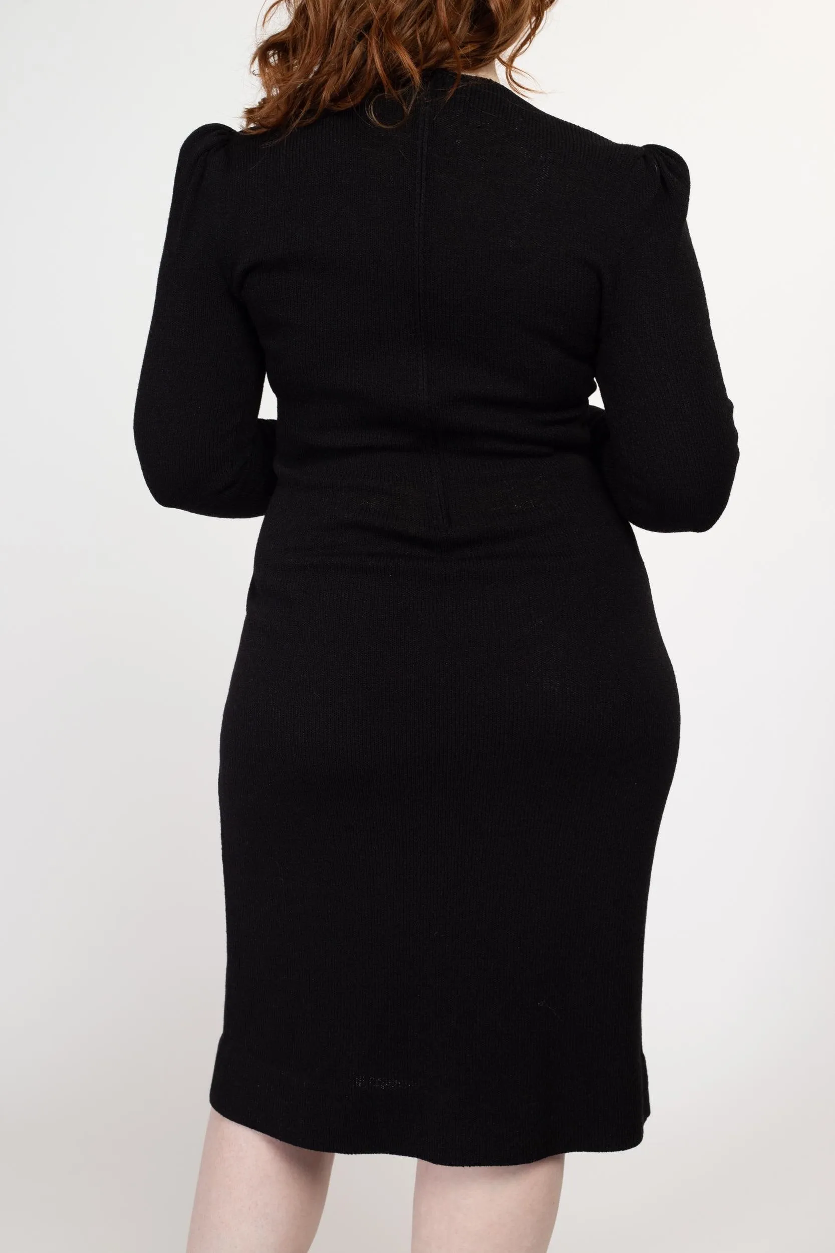 Medium 80s Pat Sandler Black Beaded Knit Midi Dress Size 8
