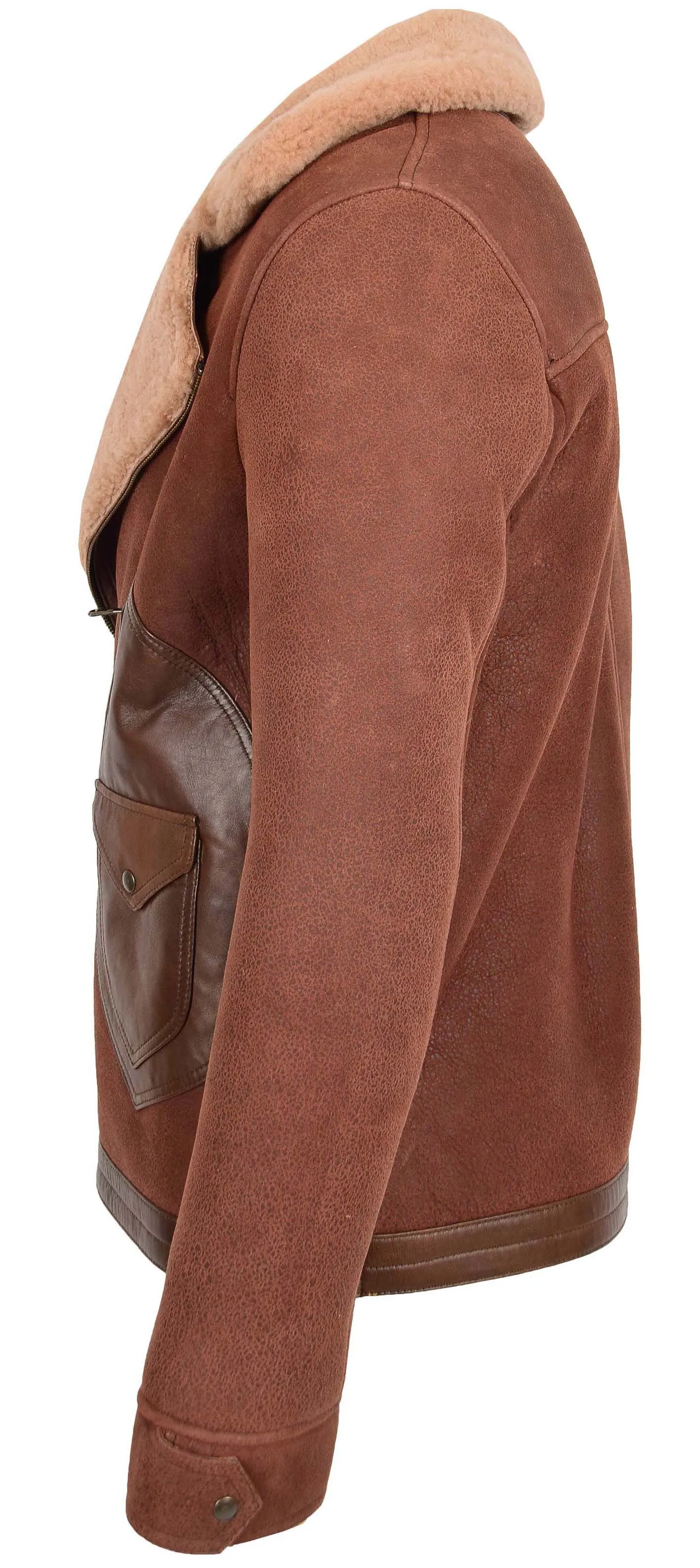 Men's Biker Style Real Sheepskin Cross Zip Aviator Jacket Brown Havard
