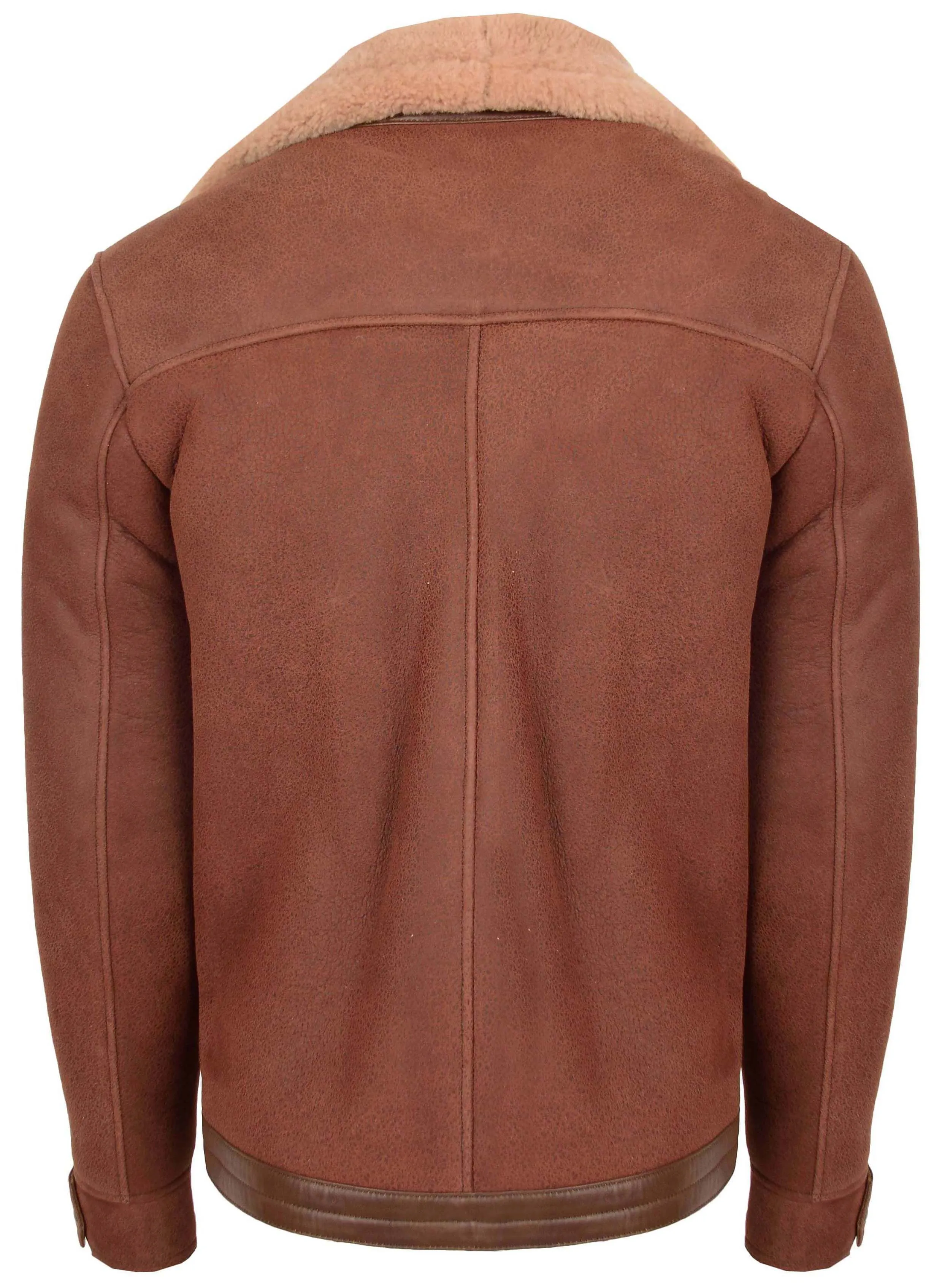 Men's Biker Style Real Sheepskin Cross Zip Aviator Jacket Brown Havard