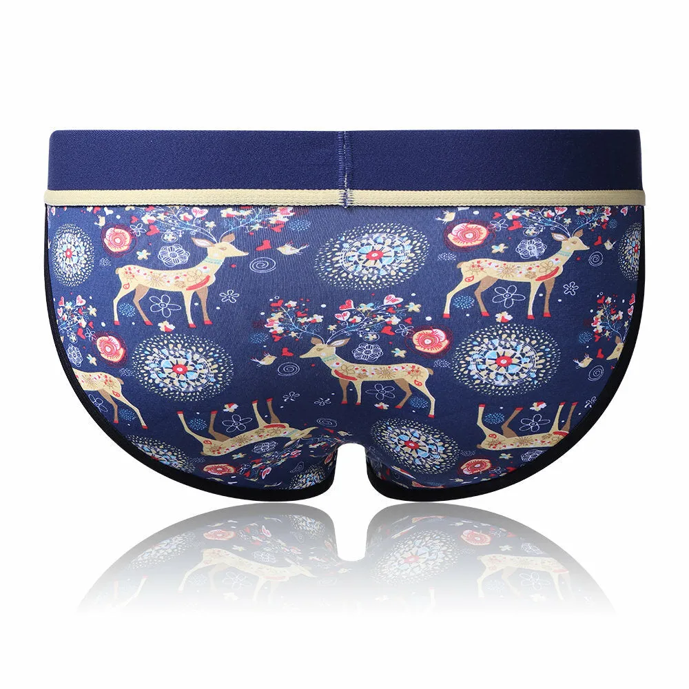 Men's Breathable Cotton Boxer Briefs with U-Convex Pouch and Printed Design