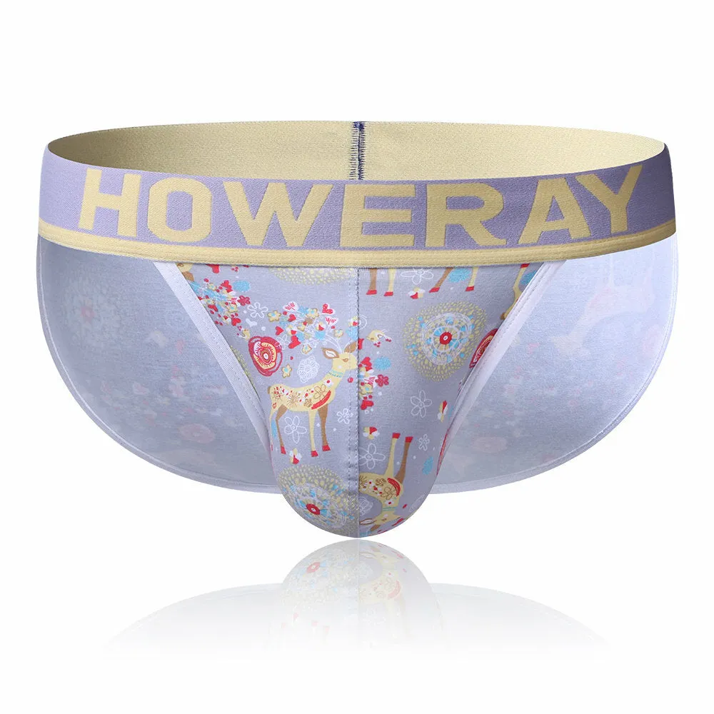 Men's Breathable Cotton Boxer Briefs with U-Convex Pouch and Printed Design