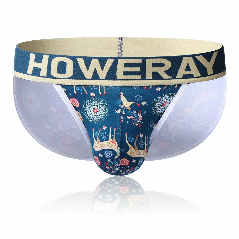 Men's Breathable Cotton Boxer Briefs with U-Convex Pouch and Printed Design