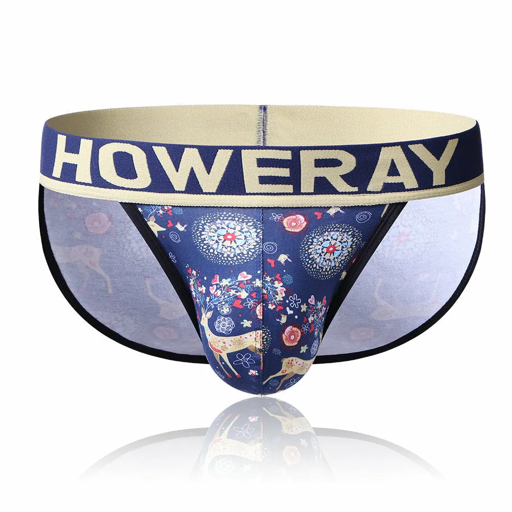 Men's Breathable Cotton Boxer Briefs with U-Convex Pouch and Printed Design