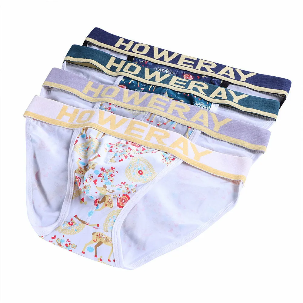 Men's Breathable Cotton Boxer Briefs with U-Convex Pouch and Printed Design
