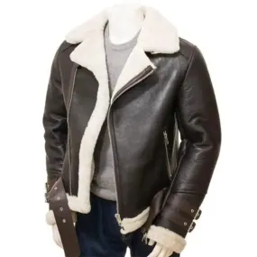 Men's Cross Zip Aviator Faux Shearling Leather Jacket – Stylish & Warm