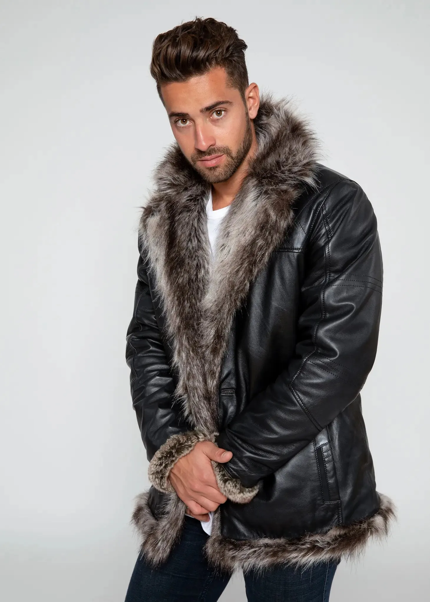 Men'S Jayden Shearling Faux Fur Leather Jacket