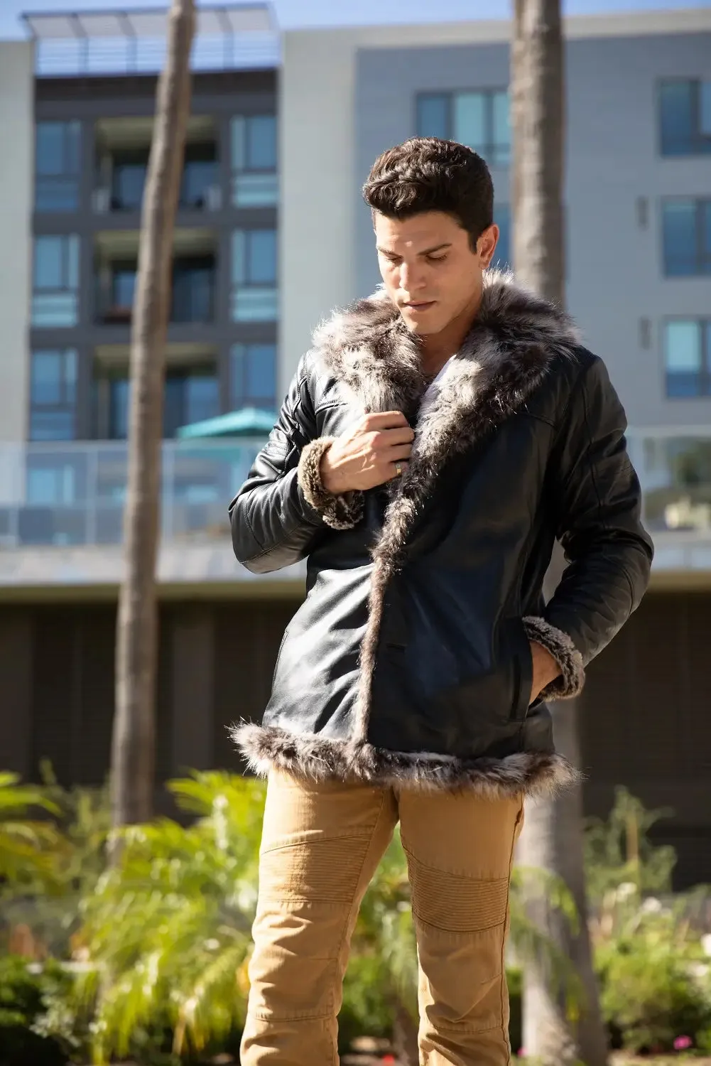 Men'S Jayden Shearling Faux Fur Leather Jacket