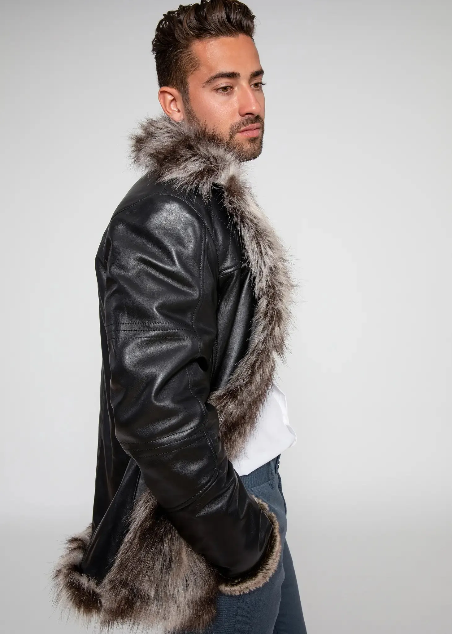 Men'S Jayden Shearling Faux Fur Leather Jacket