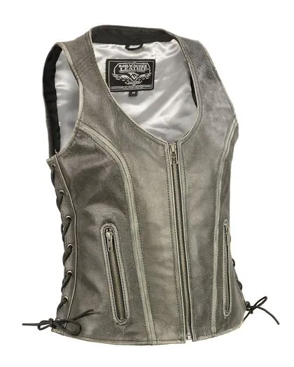 Milwaukee Leather MLL4531 Brown Women's Open Neck Side Lace Front Zipper Leather Vest