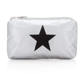 Mini Padded Zipper Pack in Metallic Silver with Black Star