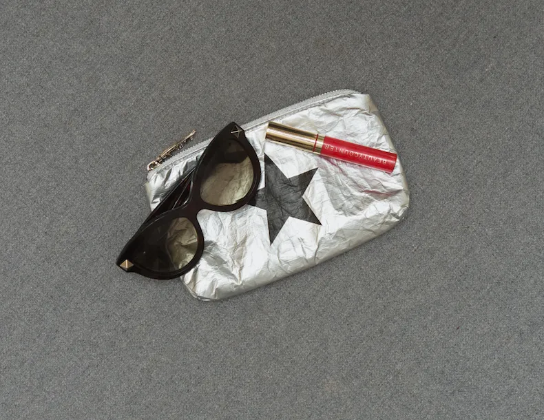 Mini Padded Zipper Pack in Metallic Silver with Black Star