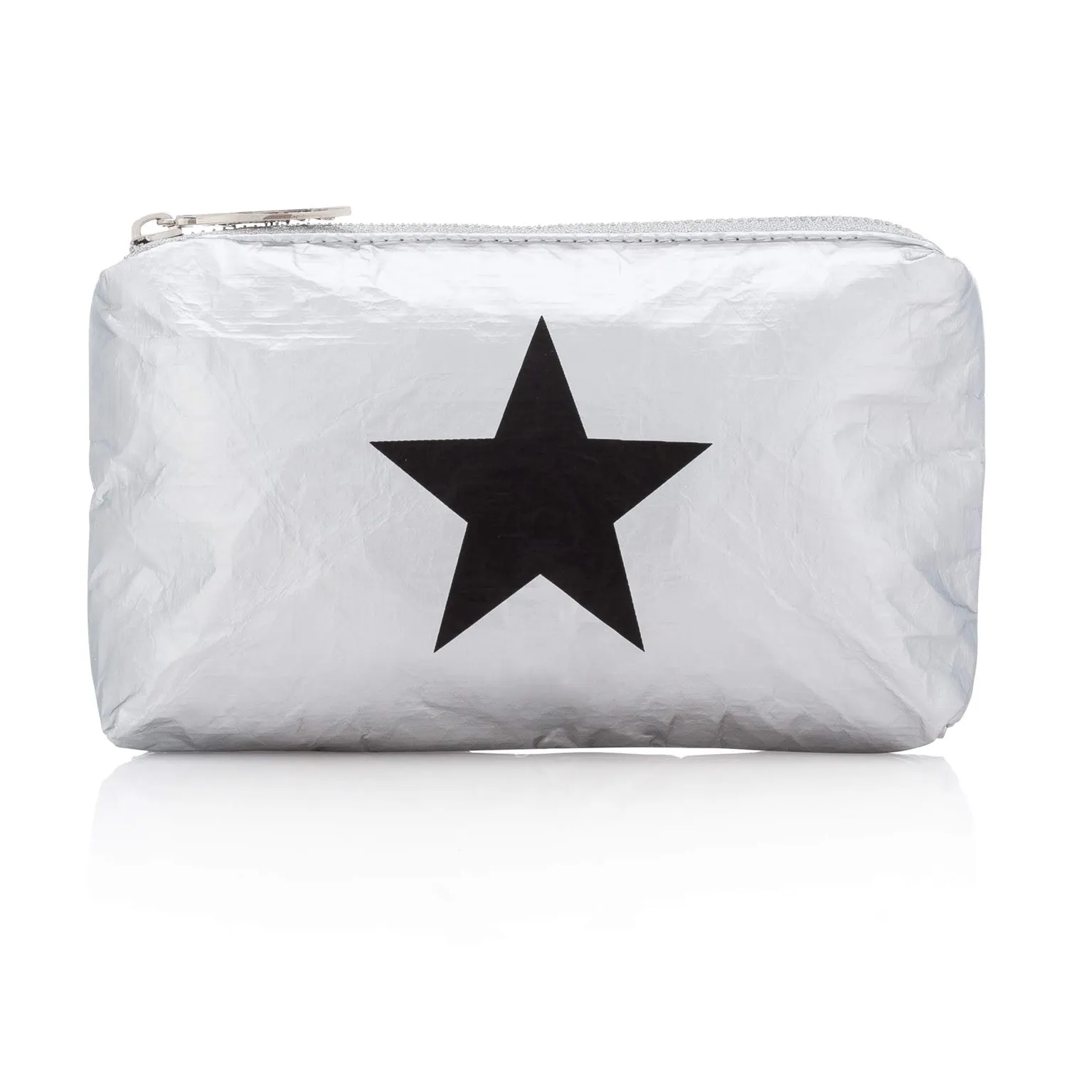 Mini Padded Zipper Pack in Metallic Silver with Black Star