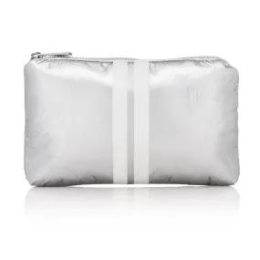Mini Padded Zipper Pack in Silver with Shimmer White Stripes