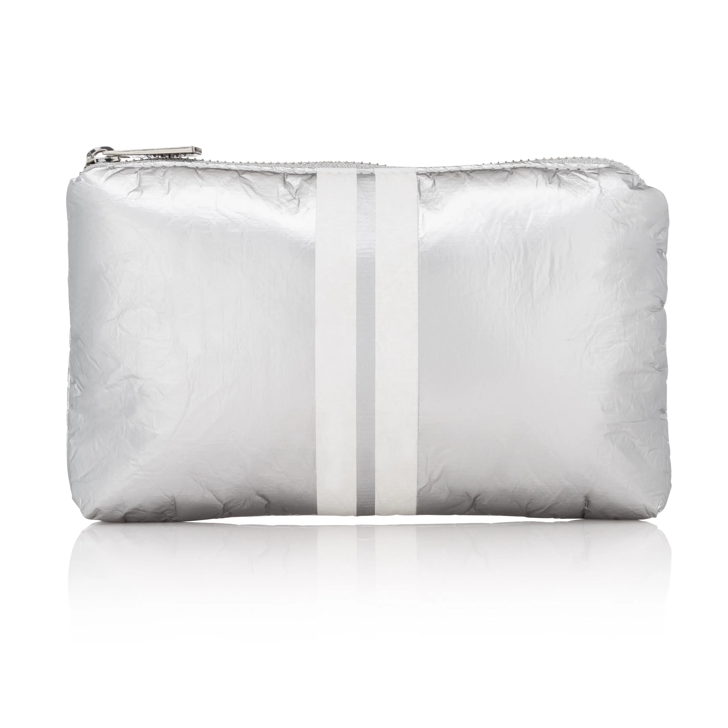 Mini Padded Zipper Pack in Silver with Shimmer White Stripes