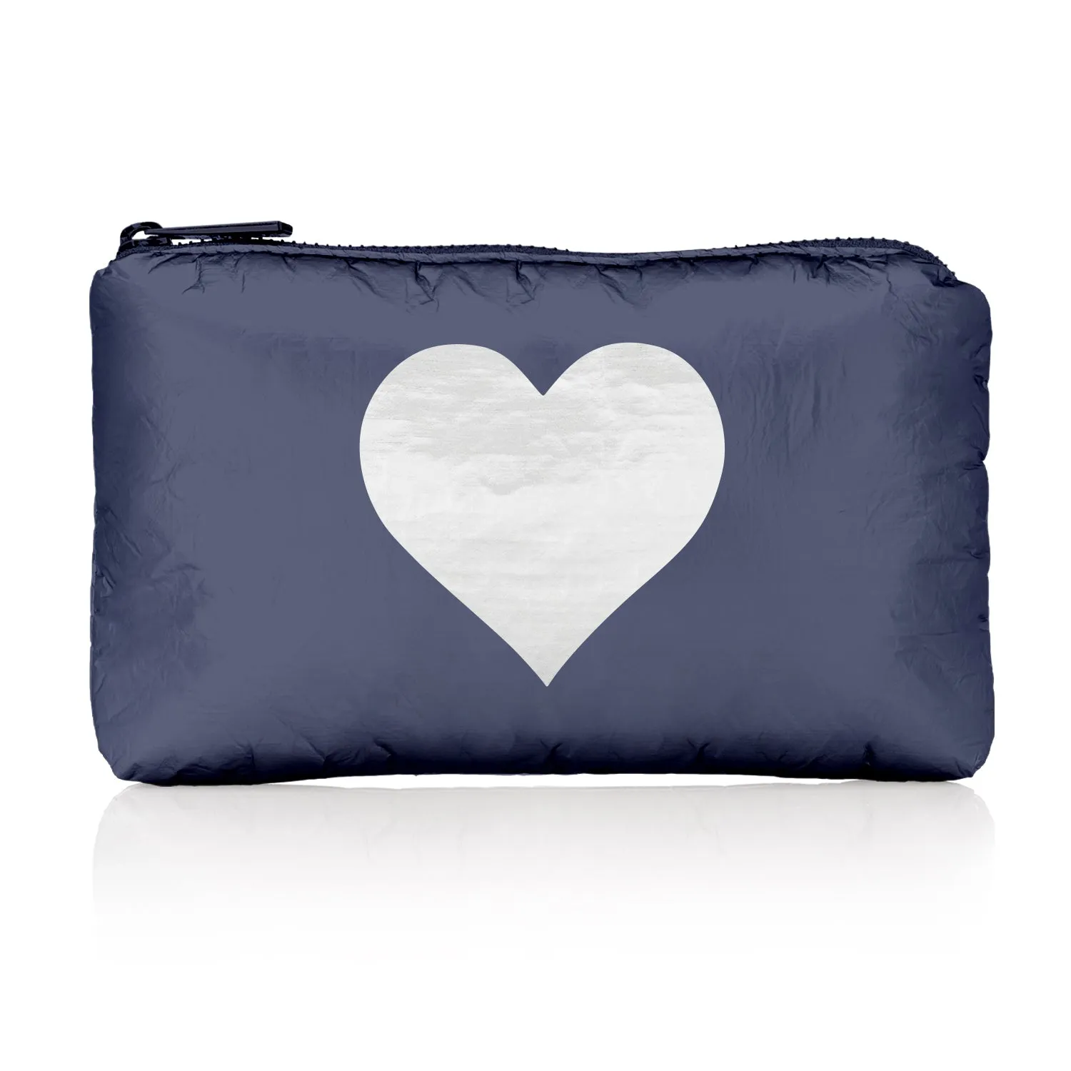 Mini Zipper Pack in Shimmer Navy Blue with Silver Heart