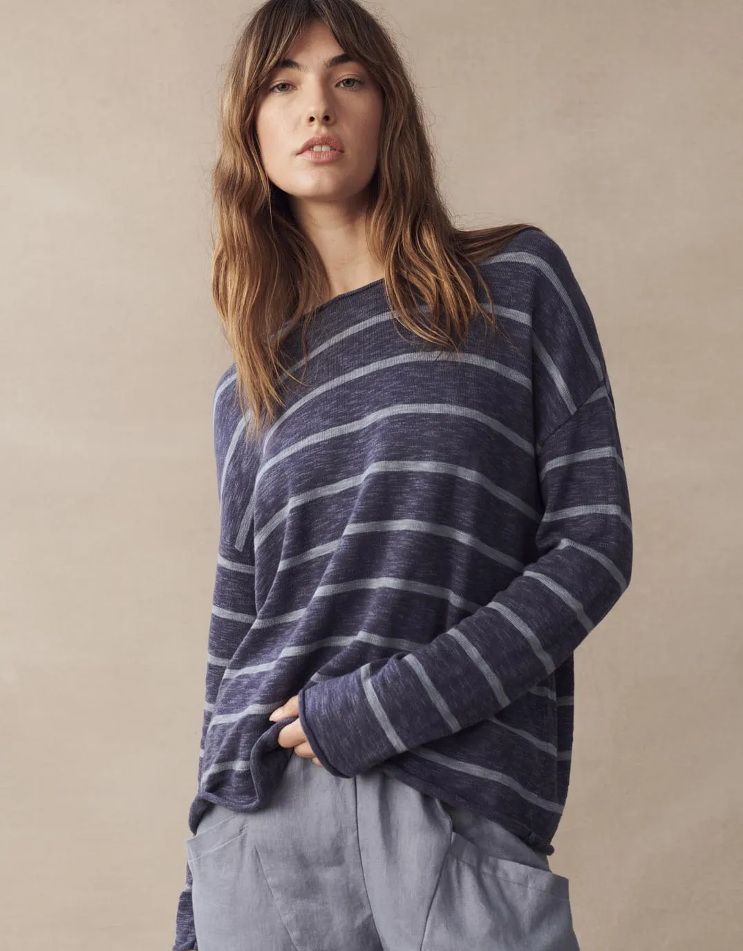Minnie Knit Top - Ink/Grey Stripe
