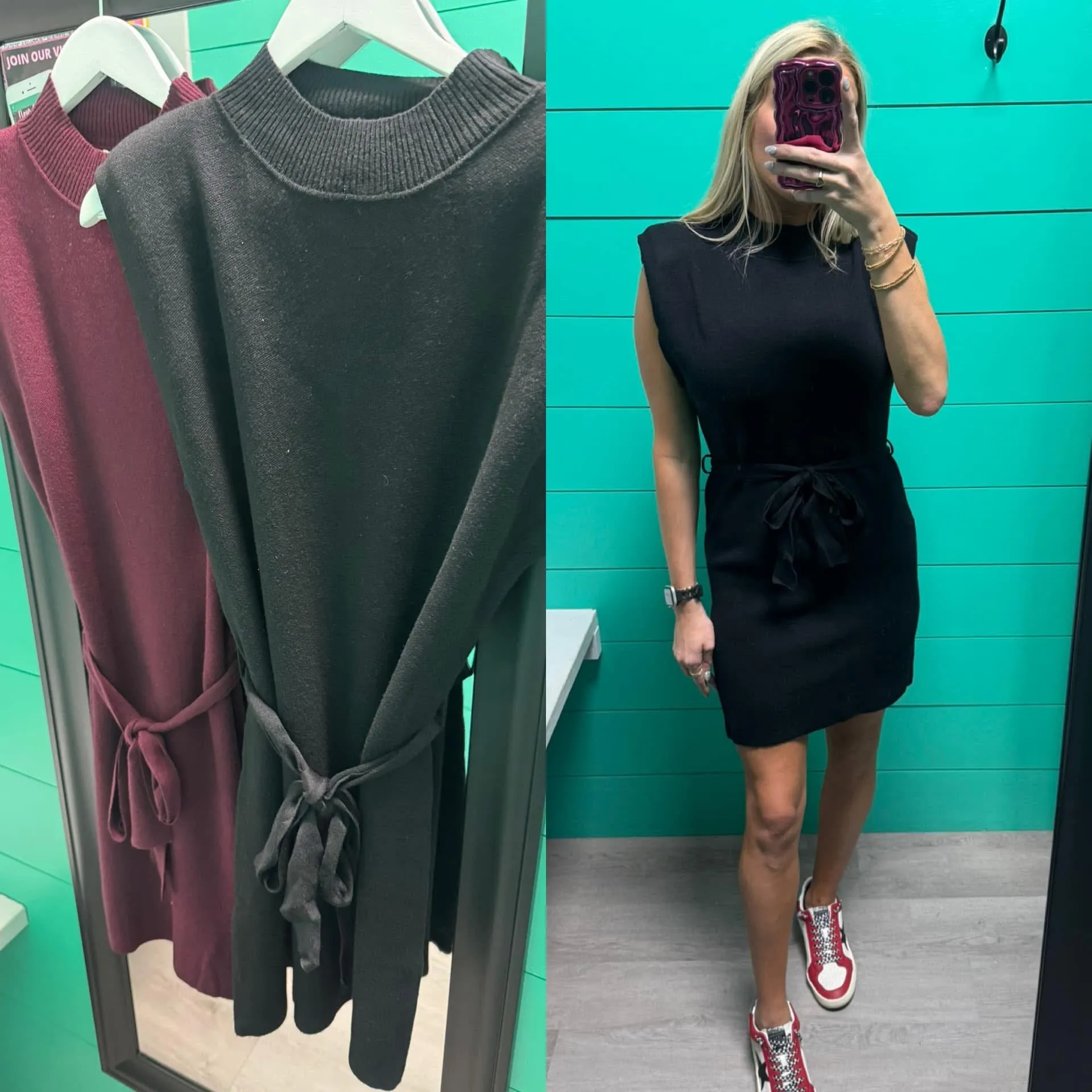 Mock Neck Power Shoulder Sweater Dress