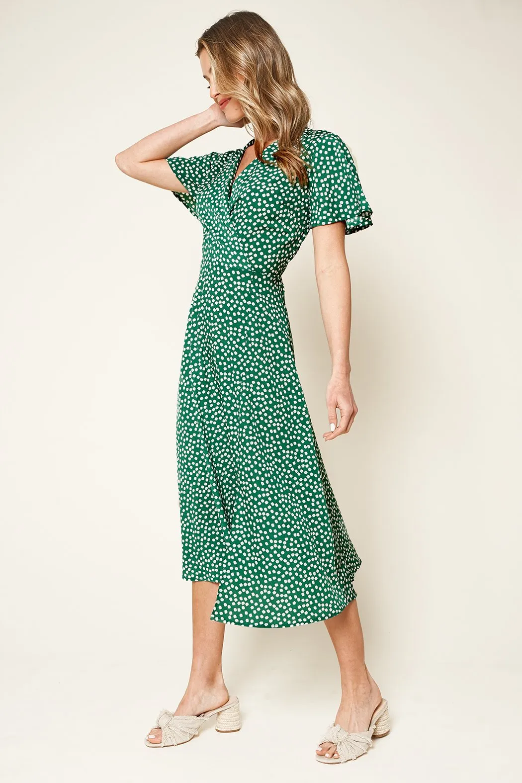Mulberry Floral Faux Wrap Midi Dress