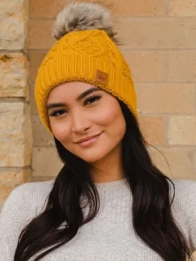 Mustard Cable Knit with Pom Hat