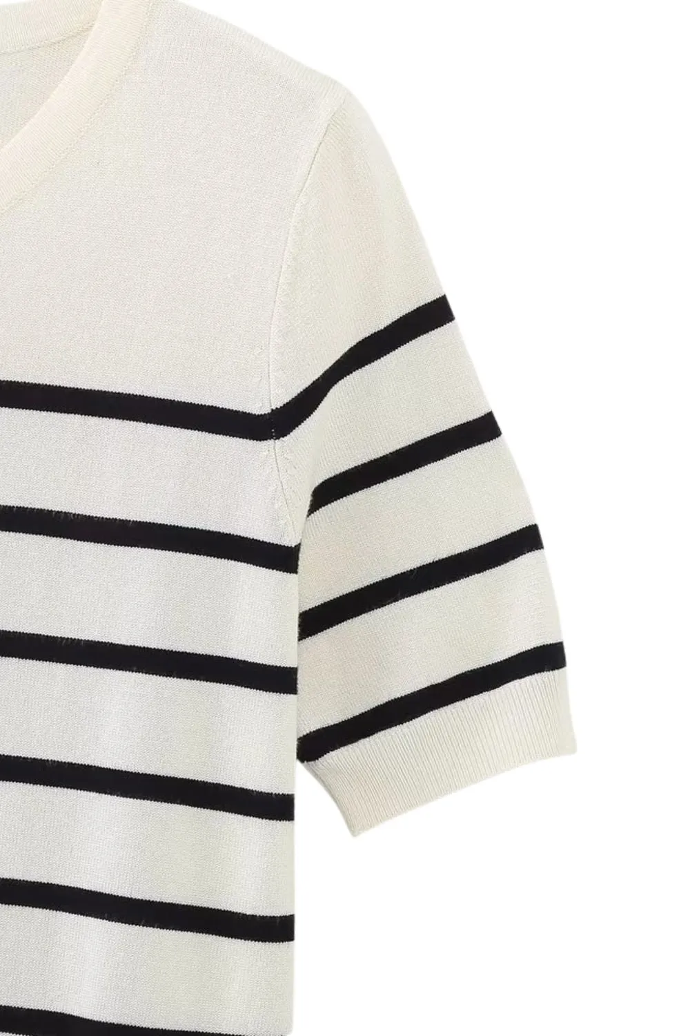 ‘Nataliya’ Stripe Short Sleeve Round Neck Basic Knit Sweater Top