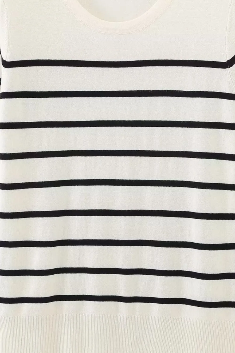 ‘Nataliya’ Stripe Short Sleeve Round Neck Basic Knit Sweater Top