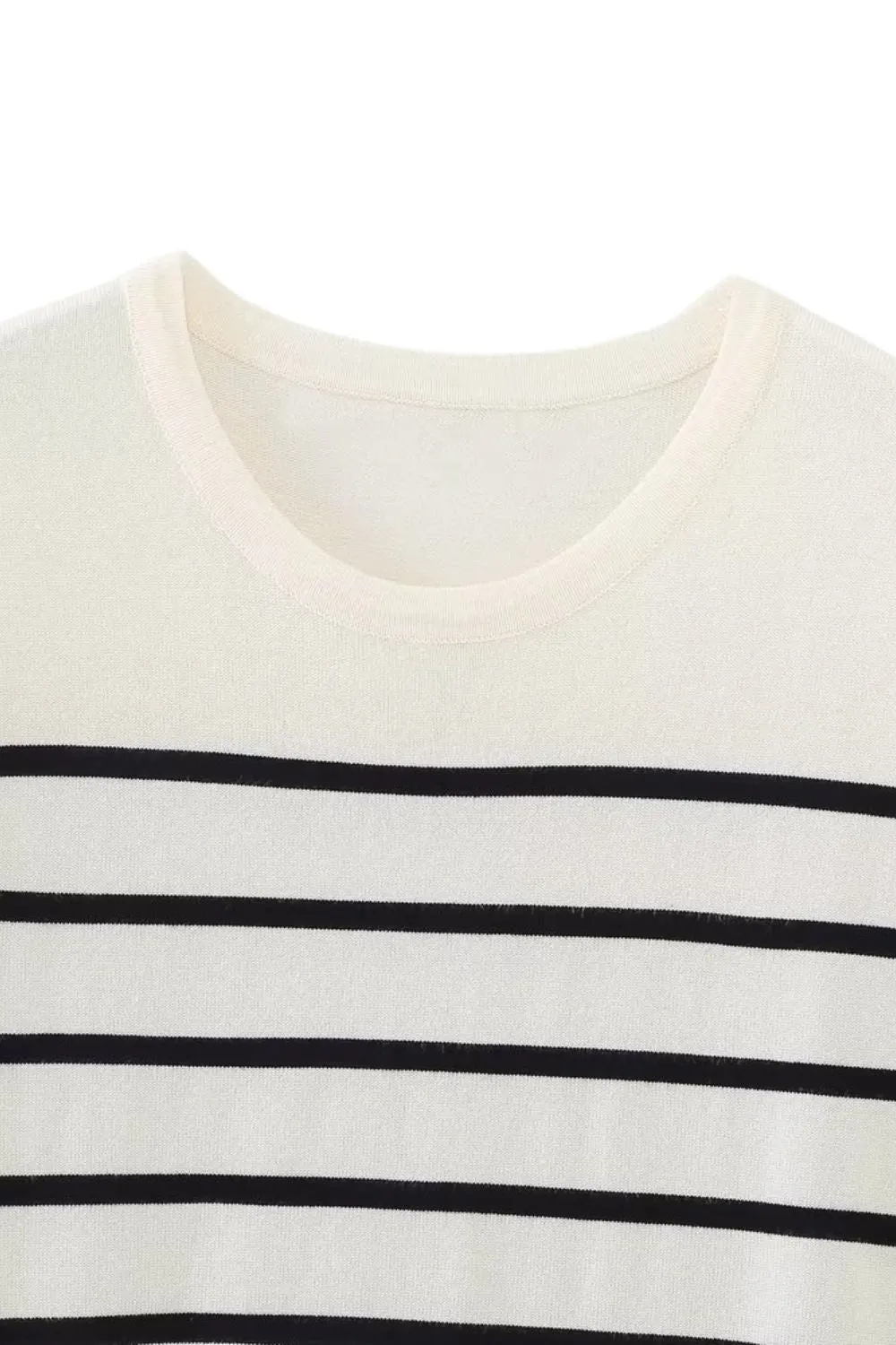 ‘Nataliya’ Stripe Short Sleeve Round Neck Basic Knit Sweater Top
