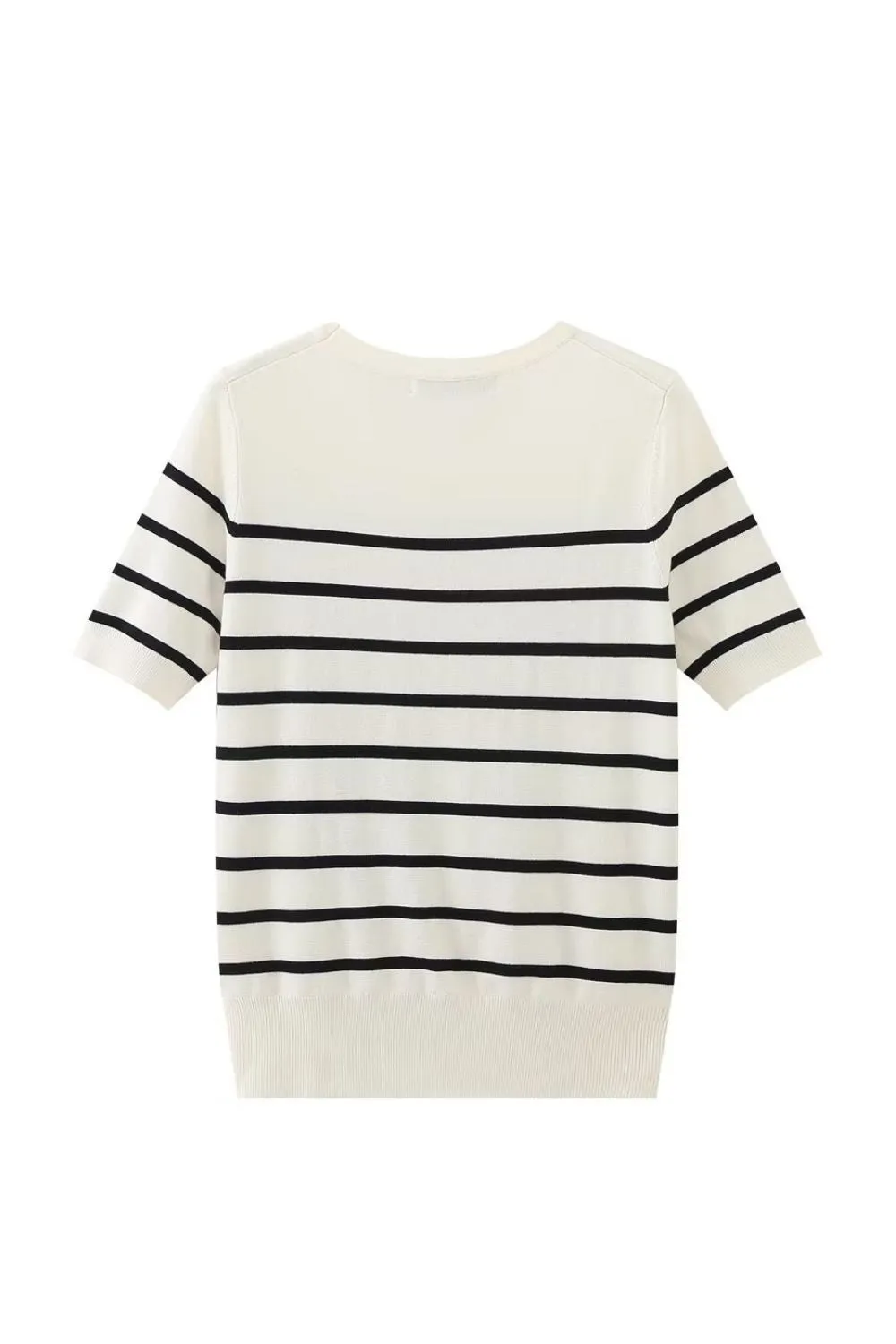 ‘Nataliya’ Stripe Short Sleeve Round Neck Basic Knit Sweater Top