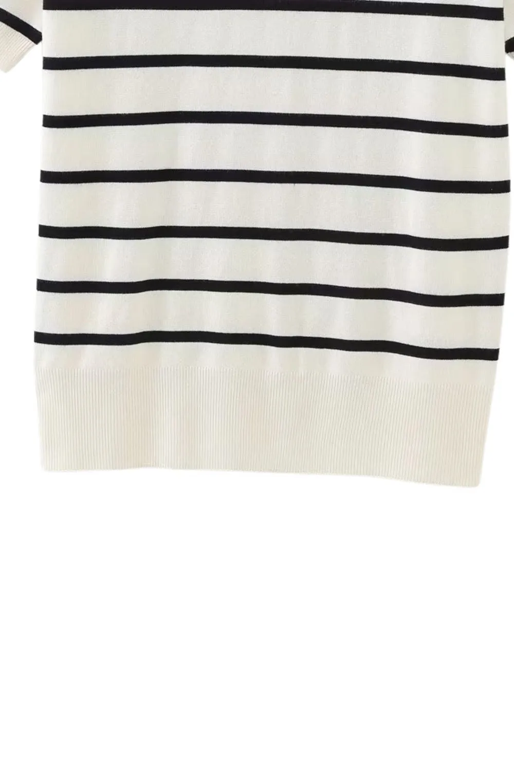 ‘Nataliya’ Stripe Short Sleeve Round Neck Basic Knit Sweater Top