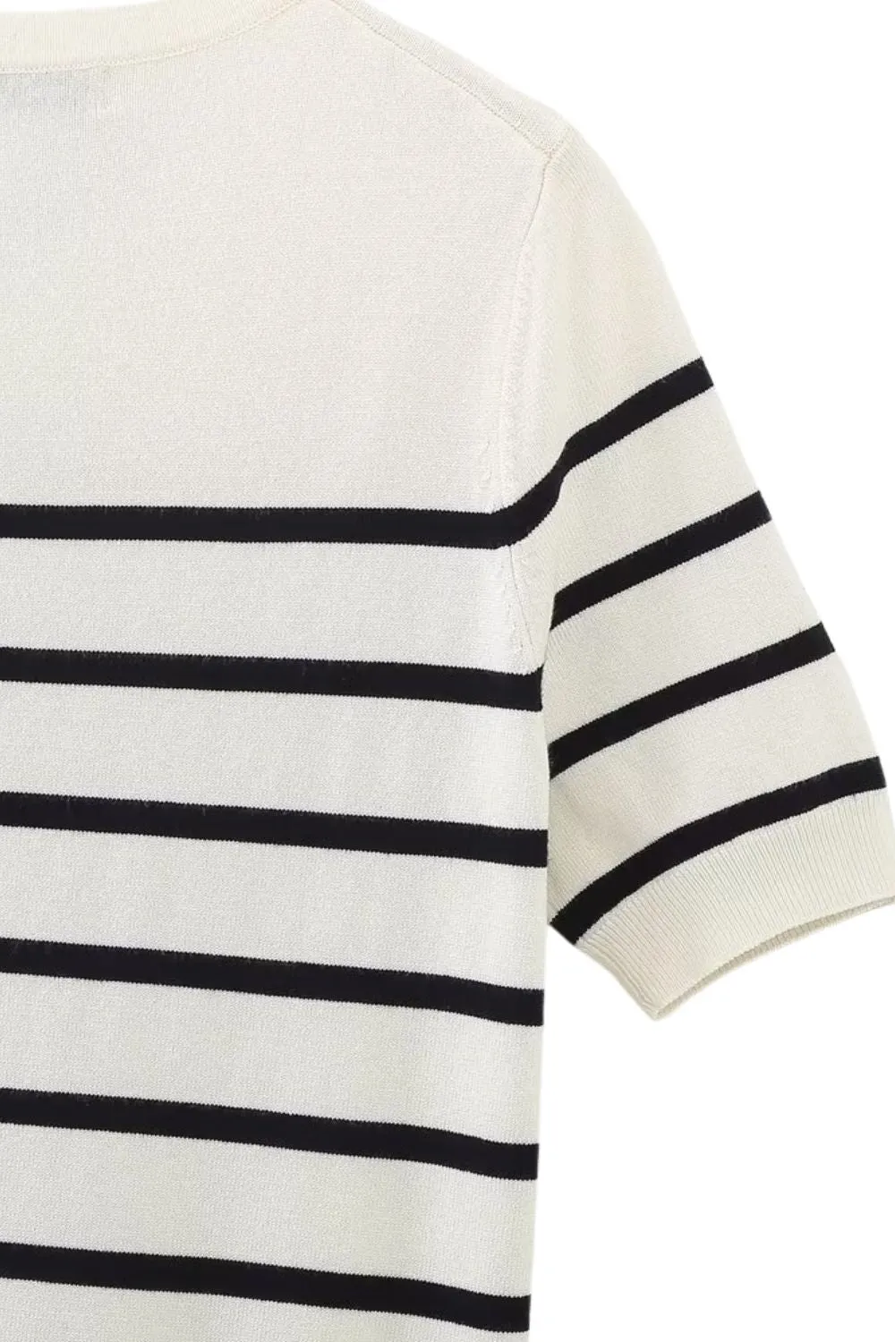 ‘Nataliya’ Stripe Short Sleeve Round Neck Basic Knit Sweater Top