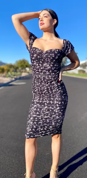 Navy Floral Off Shoulder Dress